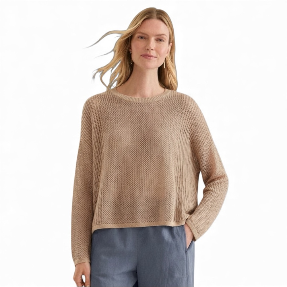 Eileen Fisher NWT Open Stitch Sweater Beige L/ XL